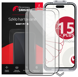 Nowe Szkło Prywatyzujące Ekranowy Samuraj do Apple iPhone 15 Plus z ramką Easy Fit | 2-Pack